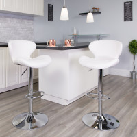 Flash Furniture CH-321-WH-GG Contemporary Vinyl Adjustable Height Barstool with Chrome Base in White